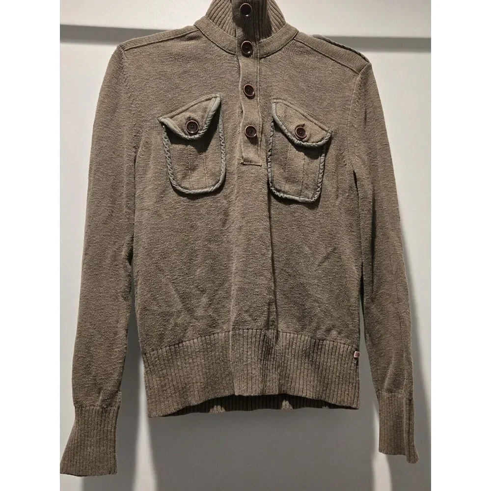 Banana Republic Sweater Knit Military Style Mock Neck Top Heritage Collection XS